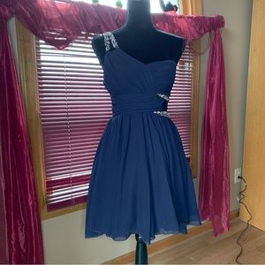 CITY STUDIO NAVY ONE SHOULDER SEQUIN BRIDESMAID WEDDING DRESS